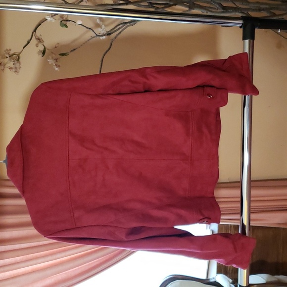 Burgundy (Faux) Suede Moto Jacket.  Red Motorcycle Jacket XL. NWT. Express. - Picture 6 of 9